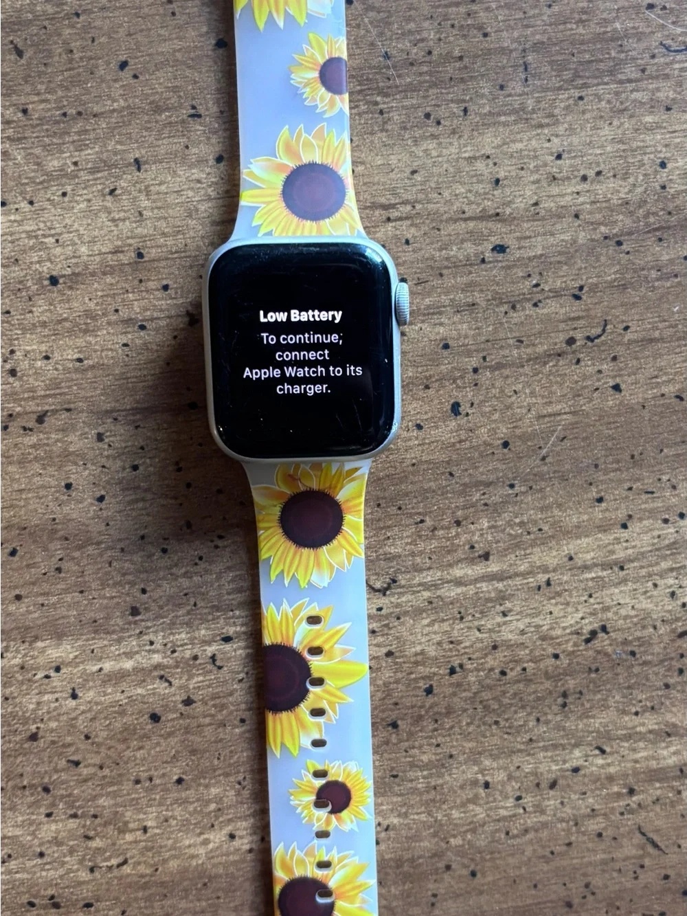 Apple Watch with Yellow Sunflower Silicone Band on White